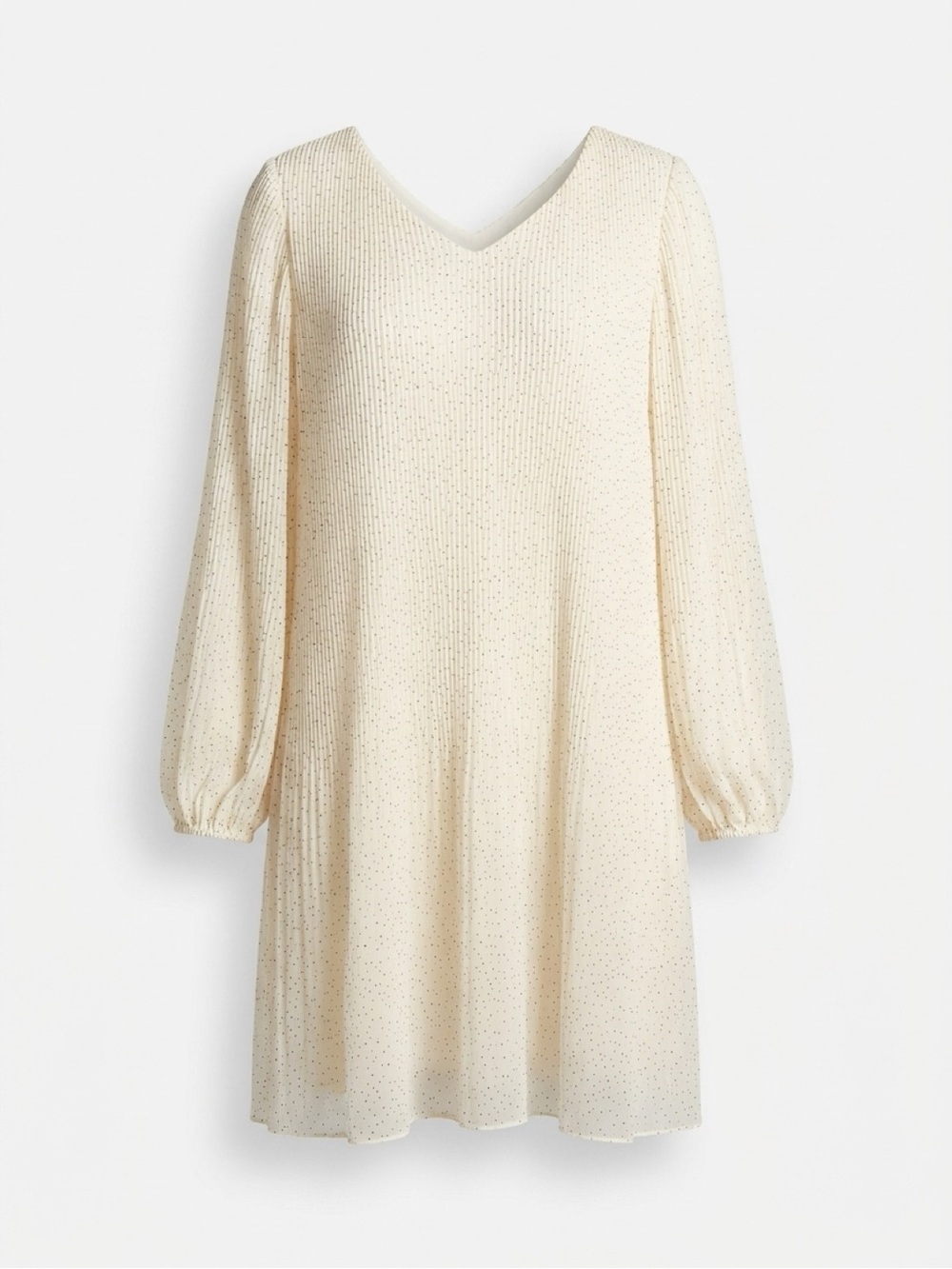 V-Neck Cream Long-Sleeve Shift Dress
